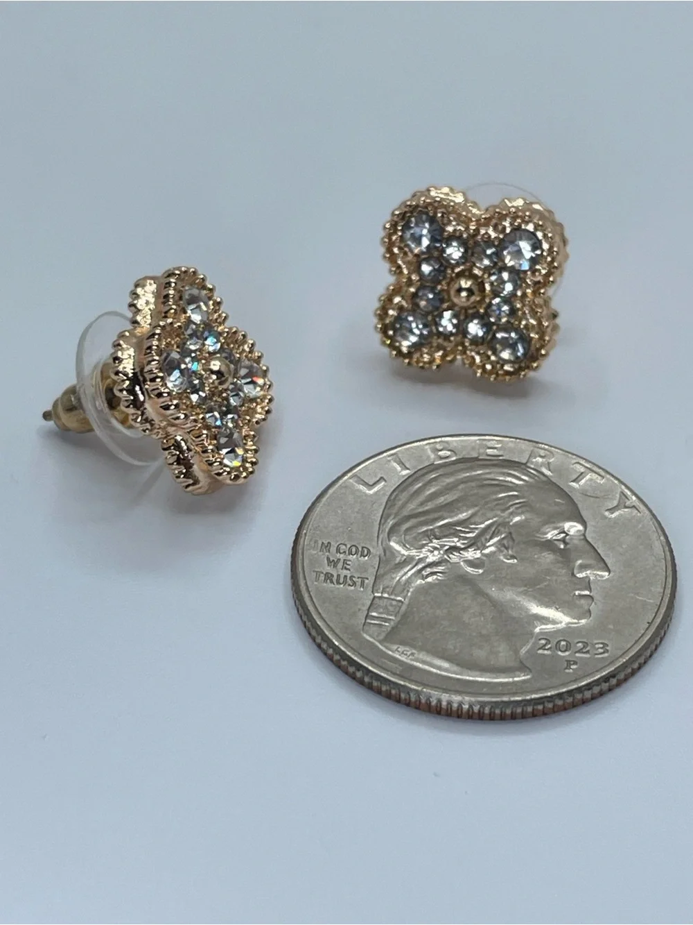 Gold Diamond White Crystal Cluster Stud Earrings Square Halo Sparkle